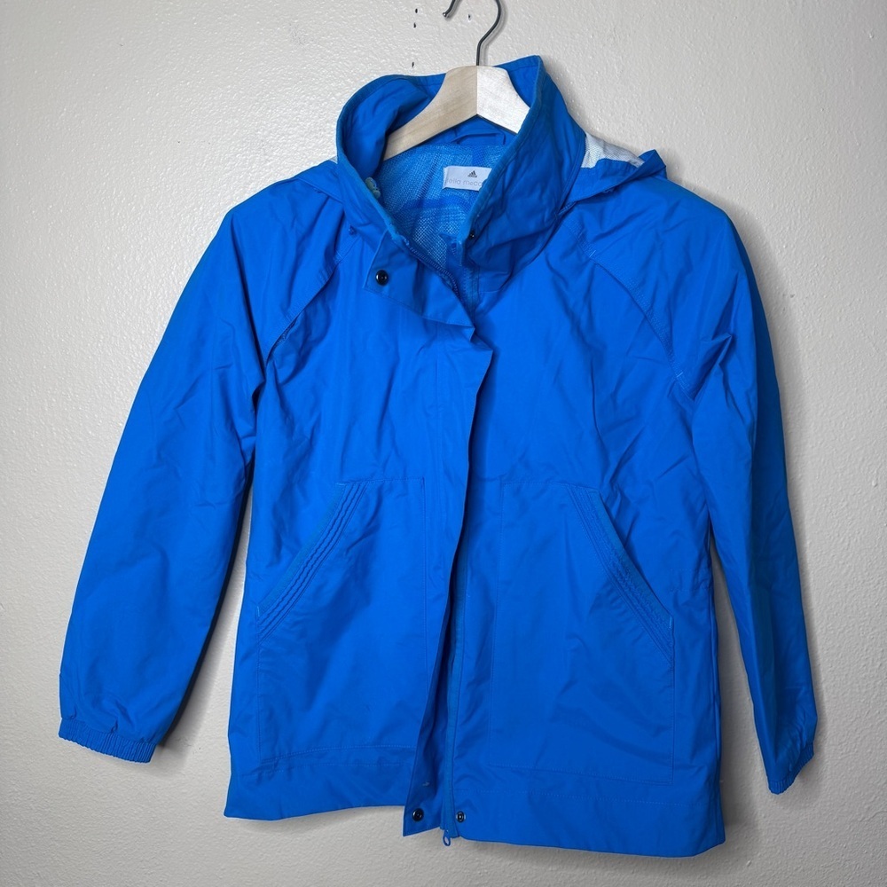 Adidas Stella McCartney Jacket Womens Medium Blue Windbreaker Hooded Full Zip
